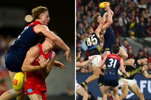 One of these is part of the fabric of the game: Jacob van Rooyen spoils Gold Coast’s Charlie Ballard, and takes a hanger against Richmond in the Anzac Day eve clash.