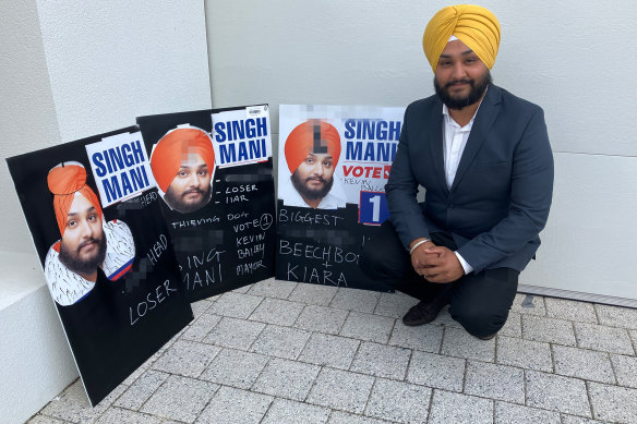 City of Swan election candidate Mani Singh has had his corflutes defaced.