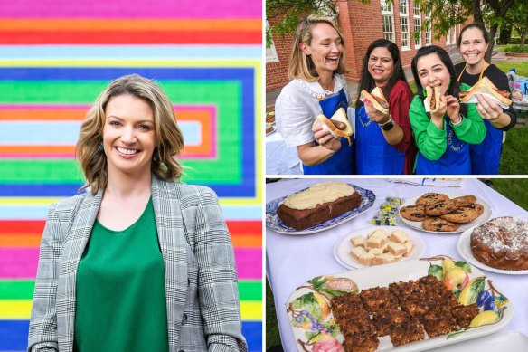 Footscray MP Katie Hall is one of the politicians that has inspired polling booth snack word play; Parents with their democracy sausages at Camberwell South Primary School on Thursday; and plates of cakes and biscuits at the Glen Iris school.