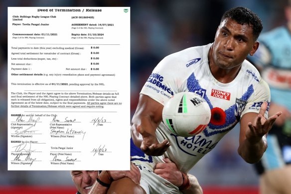 Dog gone: Tevita Pangai jnr and (inset) his deed of release.
