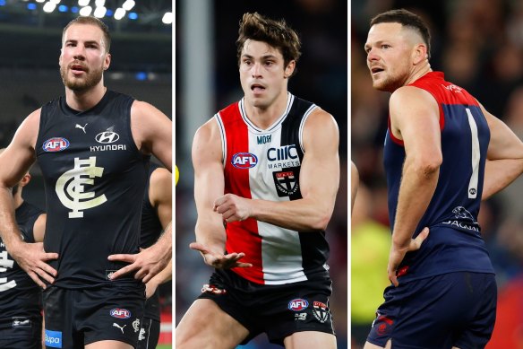 Carlton’s Harry McKay, St Kilda’s Jack Steele and Melbourne’s Steven May need to deliver for their teams in this finals series.