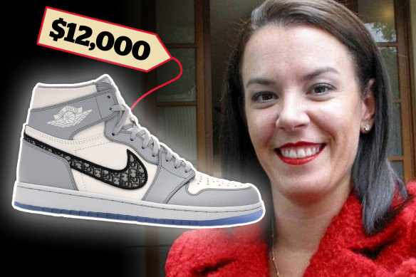 Sydney fraudster Melissa Caddick with a Jordan 1 Retro High Dior that sells for around $12,000.