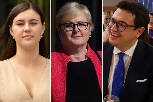 Liberal senator Linda Reynolds (centre) has sent a legal letter to Brittany Higgins and has filed a defamation action against her former staffer’s partner, David Sharaz.