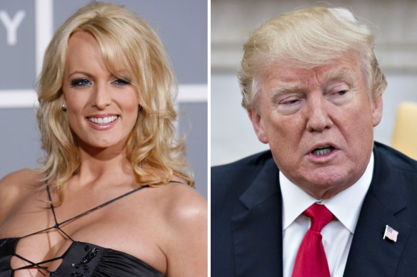 Adult film star Stormy Daniels and Donald Trump, with whom she claims to have had an affair.