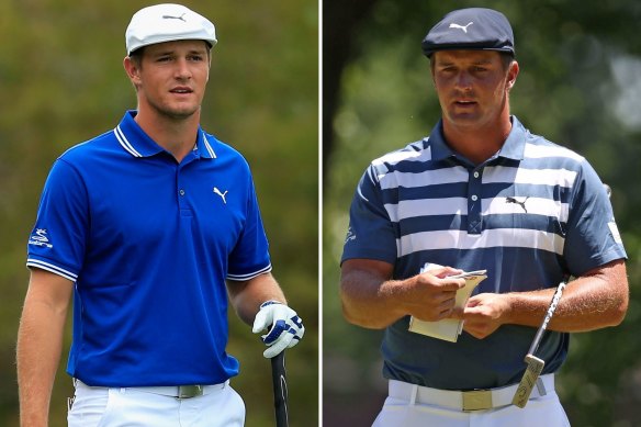 Bryson DeChambeau in 2016 (left), and in 2020 (right) after he packed on 25 kilograms.