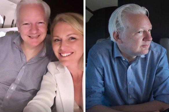 Julian Assange and Robinson in a plane, en route to Australia.