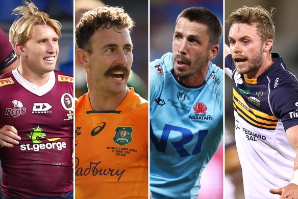 Wallabies halfbacks contenders: Tate McDermott, Nic White, Jake Gordon and Ryan Lonergan.