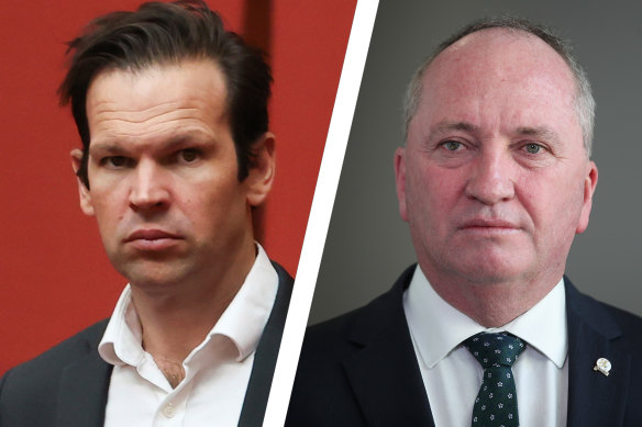 Barnaby Joyce backer Matt Canavan (left) opposes the net zero target.