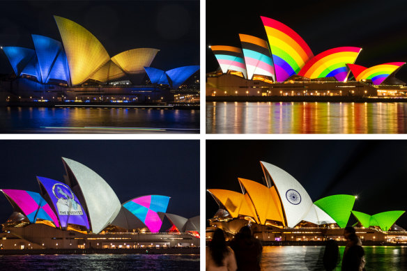 How the Sydney Opera House has been illuminated in the past.