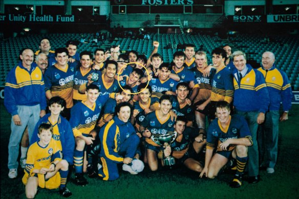 Brad Arthur (circled) in Parramatta’s 1991 SG Ball-winning side.