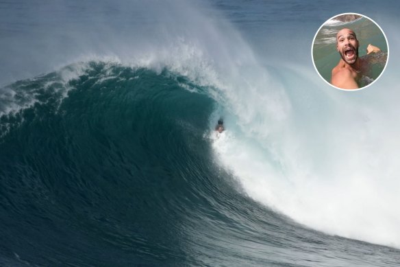 Kalani Lattanzi bodysurfing Jaws.