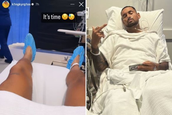 Nick Kyrgios in hospital before and after knee surgery