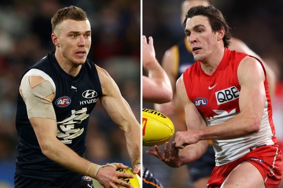 Carlton skipper Patrick Cripps and Sydney midfielder Errol Gulden will be elimination final opponents.