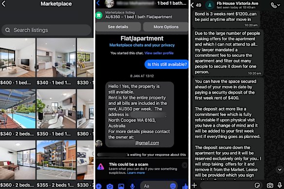 Some of the messages David received while inquiring about rental listings online.