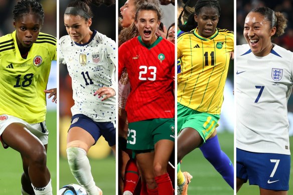 Linda Caicedo – Colombia; Sophia Smith – United States ; Rosella Ayane – Morocco ; Khadija Shaw – Jamaica ; Lauren James – England.