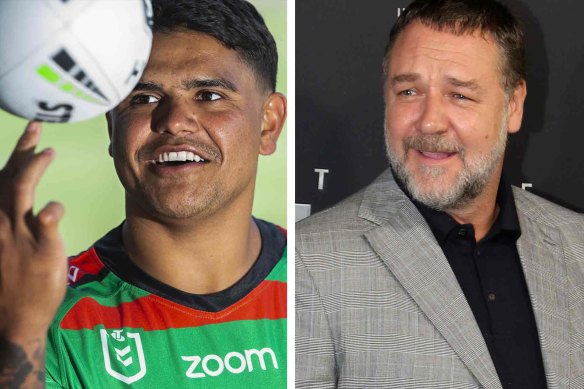 Latrell Mitchell and Russell Crowe.