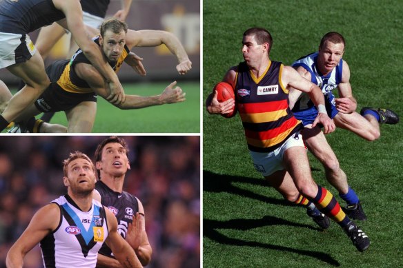 The late Shane Tuck (top left), Darren Jarman (main image) and Jay Schulz (bottom left).