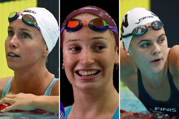 Emma McKeon, Mollie O’Callaghan and Shayna Jack will compete for two world championship qualifying spots in the women’s 100m freestyle. 