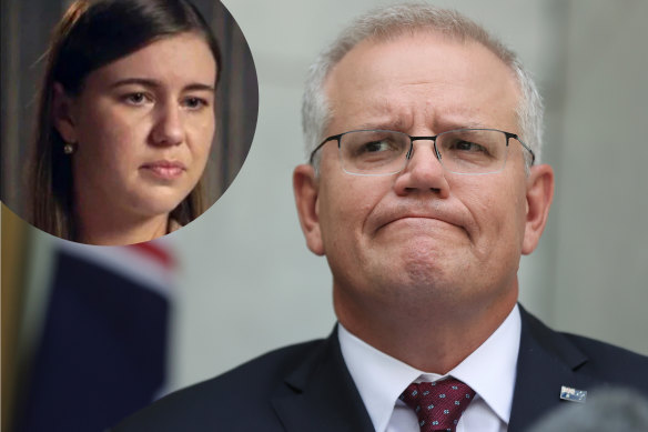 Prime Minister Scott Morrison apologised to former Liberal staffer Brittany Higgins, inset. 