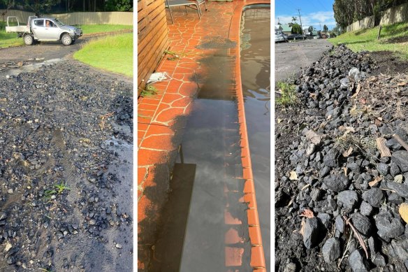 Residents’ photos of coal waste strewn through the township of Russell Vale on Saturday.