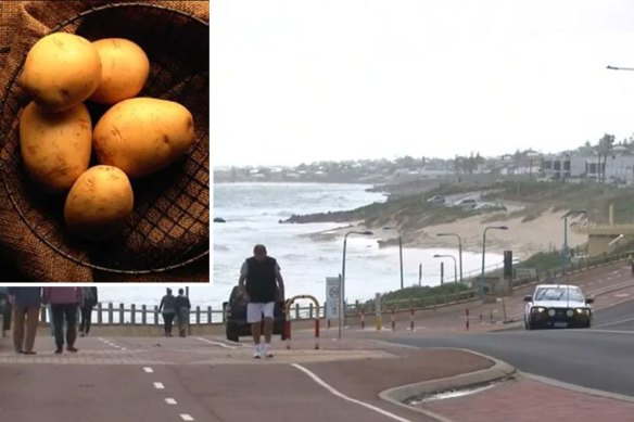 Two men have been locked up after throwing potatoes from a moving car left a man with serious injuries.