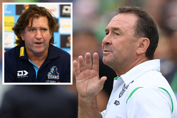 Ricky Stuart has hit back at Des Hasler (inset).