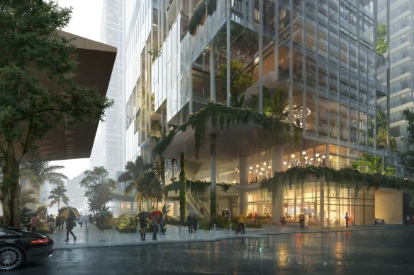 An artist’s impression of the commercial tower planned for the site directly across from the Cross River Rail site on Albert Street in Brisbane.
