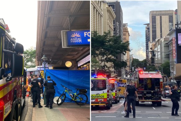 A bus mounted the footpath on Edward Street in the Brisbane CBD at peak hour, leaving several people injured.