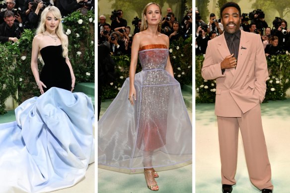 Looks the Met Gala 2024: Sabrina Carpenter, Brie Larson, Donald Glover. 