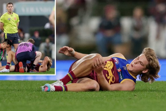 Flashback: Ashcroft injured his knee against Geelong last year.
