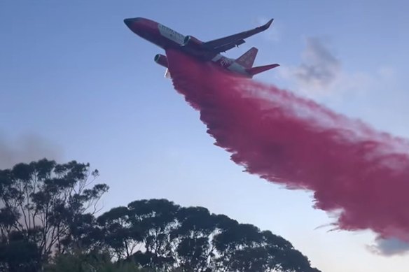 A waterbombing aircraft on the South Coast on Sunday.