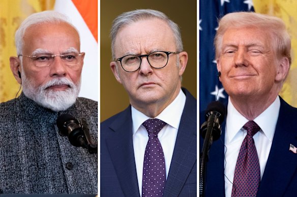 Indian Prime Minister Narendra Modi, Australian Prime Minister Anthony Albanese, and US President Donald Trump.