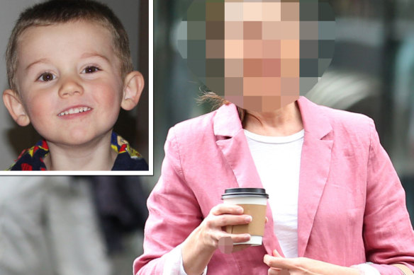The foster mother of William Tyrrell (who cannot be identified) outside court and, inset, William.