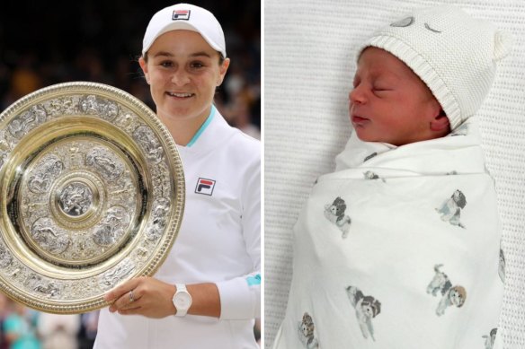 Ash Barty and her newborn son, Hayden.