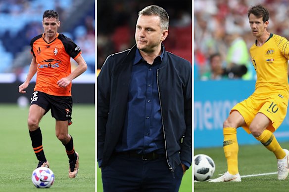 Stefan Scepovic, left, and Robbie Kruse, right, were two players signed by Warren Moon to arrest the Roar’s slide.
