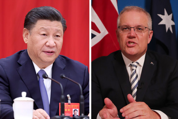Chinese President Xi Jinping and Prime Minister Scott Morrison.