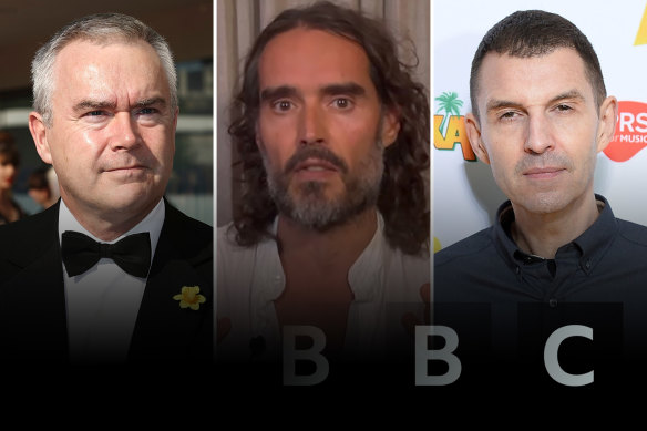 Accused: BBC presenters Huw Edwards, Russell Brand, Tim Westwood.