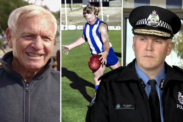 Disgraced AFL legend Barry Cable (left, centre) and WA Police Commissioner Col Blanch. 