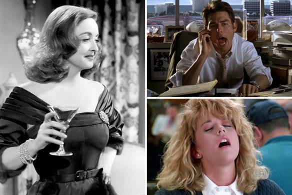 Left to right: Bettte Davis in All About Eve, Tom Cruise in Jerry Maguire, Meg Ryan in When Harry Met Sally.