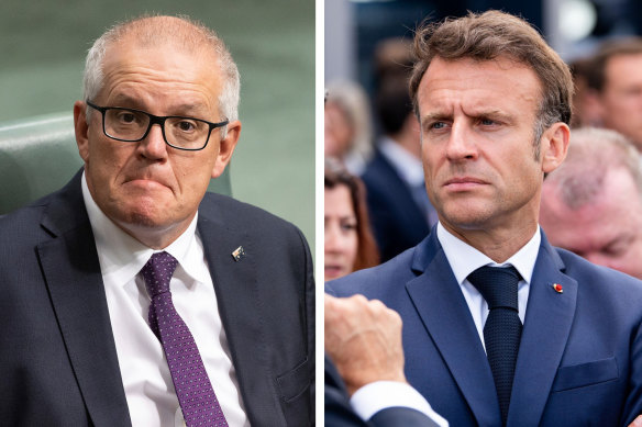 Scott Morrison, Emmanuel Macron.