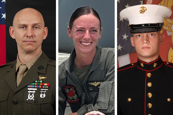 Major Tobin Lewis, 37, Osprey pilot Captain Eleanor LeBeau, 29, and US Corporal and crew chief Spencer Collart, 21.