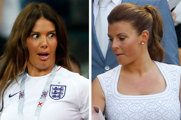 Rebekah Vardy, wife of England's forward Jamie Vardy, left, and wife of soccer player Wayne Rooney, Coleen Rooney. Photo: AP