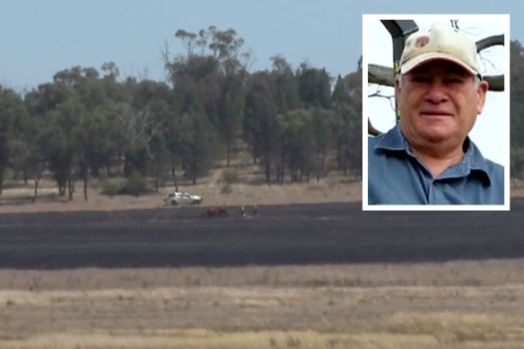 Viv Coady, 75, was conducting the burn on one of his paddocks on Saturday morning when he became trapped by the fire.