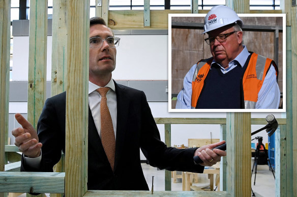 NSW Premier Dominic Perrottet and, inset, NSW Building Commissioner David Chandler.