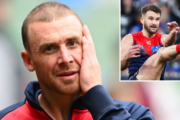 Melbourne coach Simon Goodwin hasn’t spoken to Joel Smith (inset) since October 10, when Smith was notified of his positive drug test.