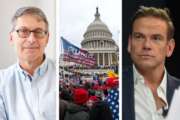 Eric Beecher, the chairman of Private Media, the publisher of Crikey; Trump supporters outside the Capitol in 2021, and Lachlan Murdoch.