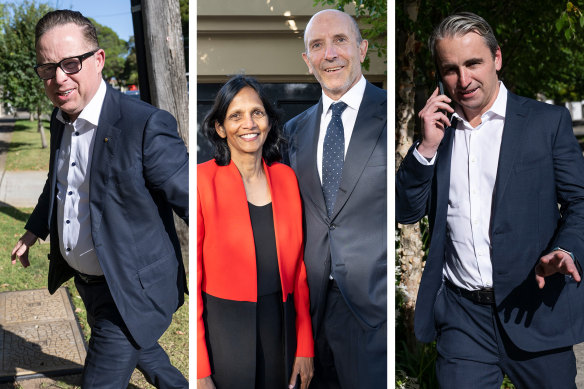 Alan Joyce, Shemara Wikramanayake and Matt Comyn arriving at Lachlan and Sarah Murdoch’s Christmas party in Sydney.