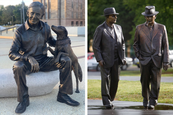 A new statue of Sir John Gorton with his dog has joined other statues in the parliamentary triangle, including one of John Curtin and Ben Chifley. 