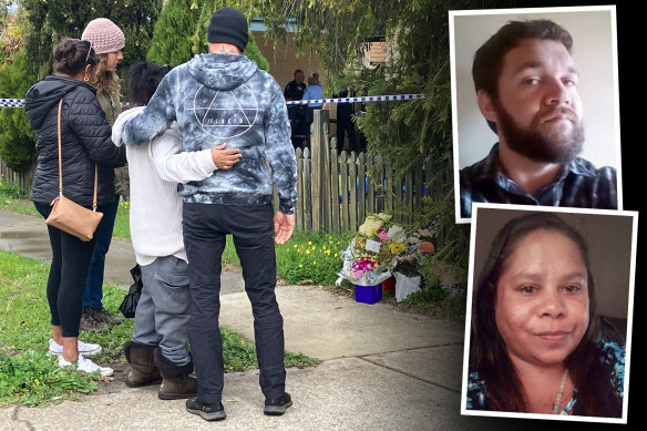 Peter Damjanovic (inset, top) has faced court for the first time since being charged with the murder of his ex-partner and mother of his two children, Tiffany Woodley (inset, bottom).