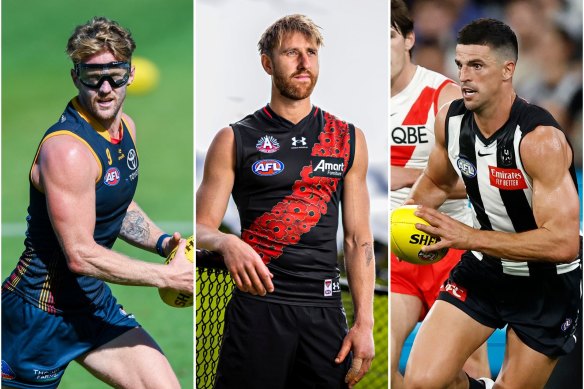 Adelaide’s Rory Sloane, Essendon’s Dyson Heppell and Collingwood’s Scott Pendlebury are all nearing the end of their careers.